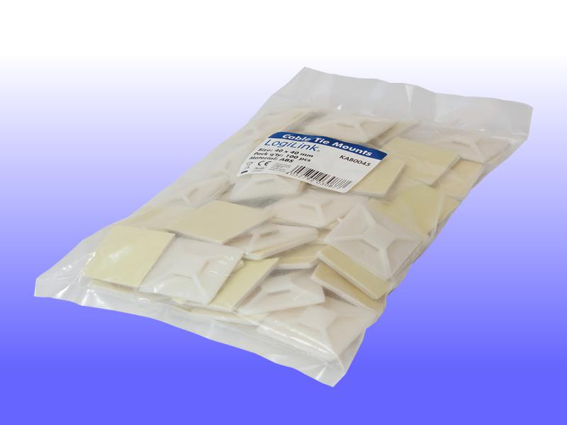LogiLink KAB0045 – 100 Supporti Autoadesivi Per Fascette 40x40 Mm, ABS, Da -40°C A +85°C - 4