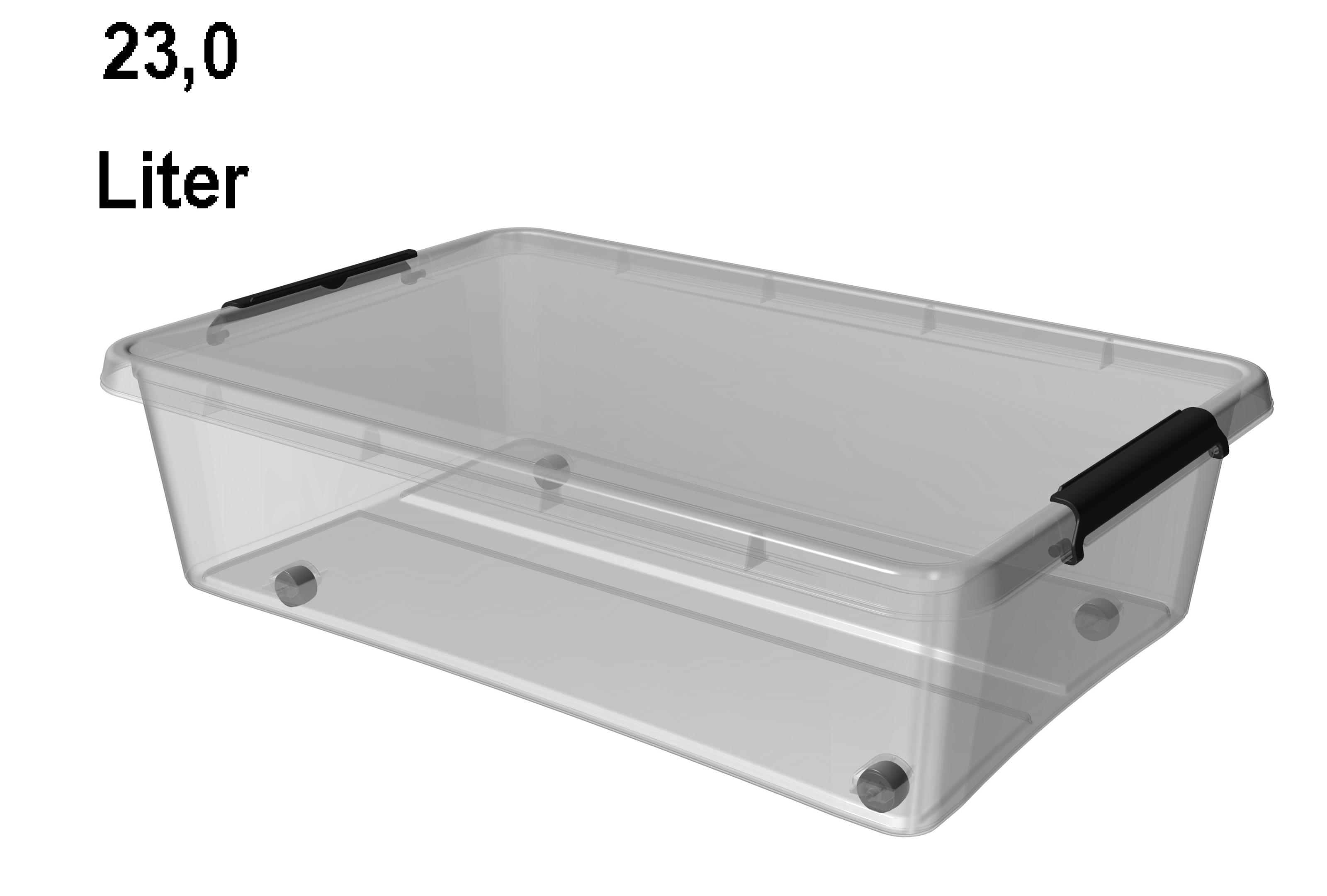 6x ORPLAST Bedrollerbox 23 Liter mit Deckel/Clips/Rädern 58x39x16cm-transparent 