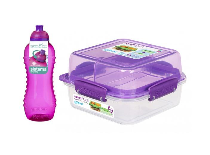 Lunchbox Stack Square 1,24 Liter+Squeeze/Twist Flasche Sistema SET 460ml rosa 