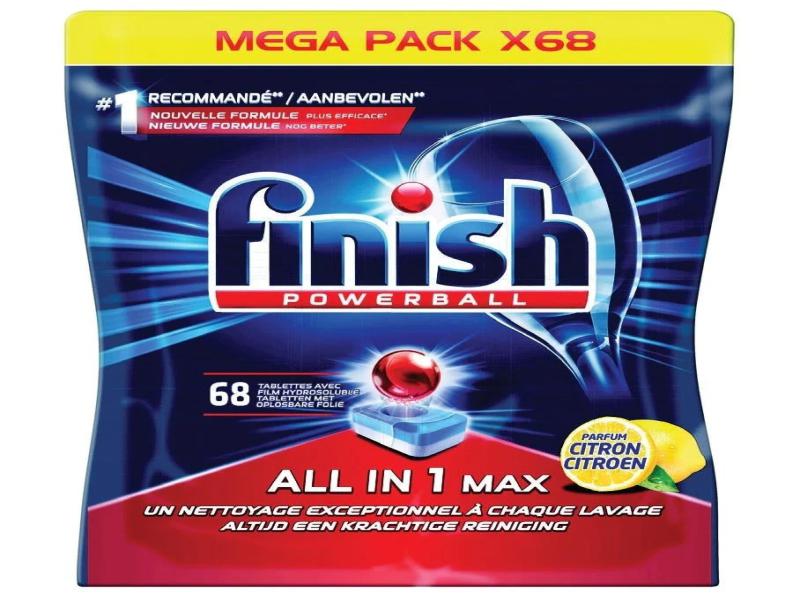 Tablette lave-vaisselle tout en 1 powerball FINISH : le paquet de 68