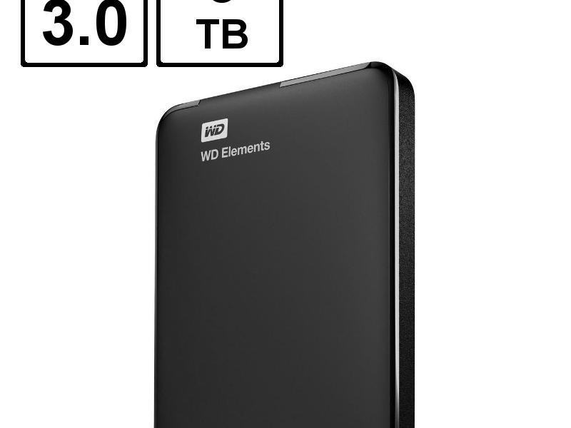 Augment zak Steken WESTERN DIGITAL External Hard Drive "Elements Portable" - USB 3.0 - 2,5'' -  3TB (3000GB) - black