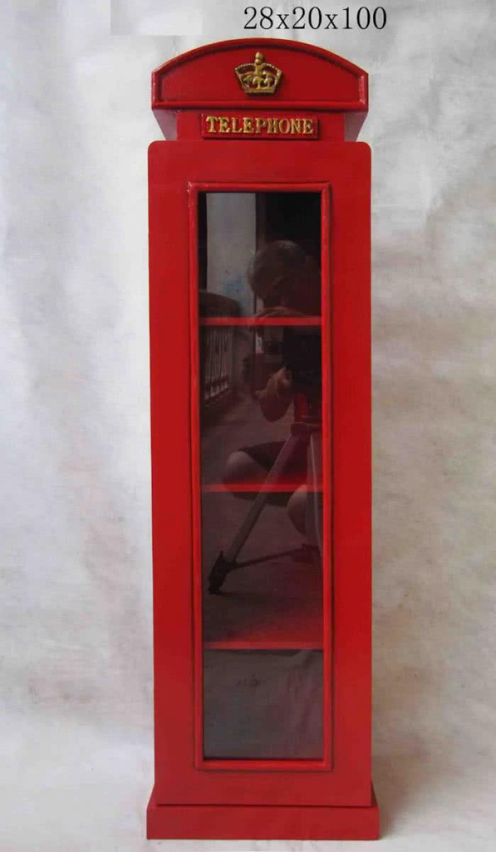 Retro Vintage Cabinet London Telephone Box With Glass Red