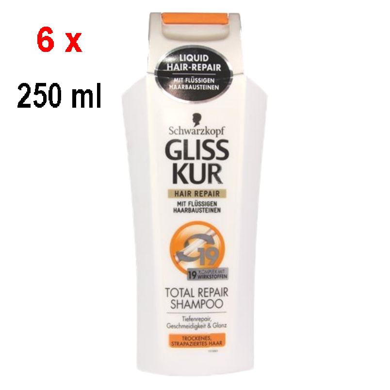 Beschuldiging Absoluut Vertrouwen op 6er Pack - Gliss Kur Shampoo "Total Repair 19" for dry, stressed hair - 250  ml