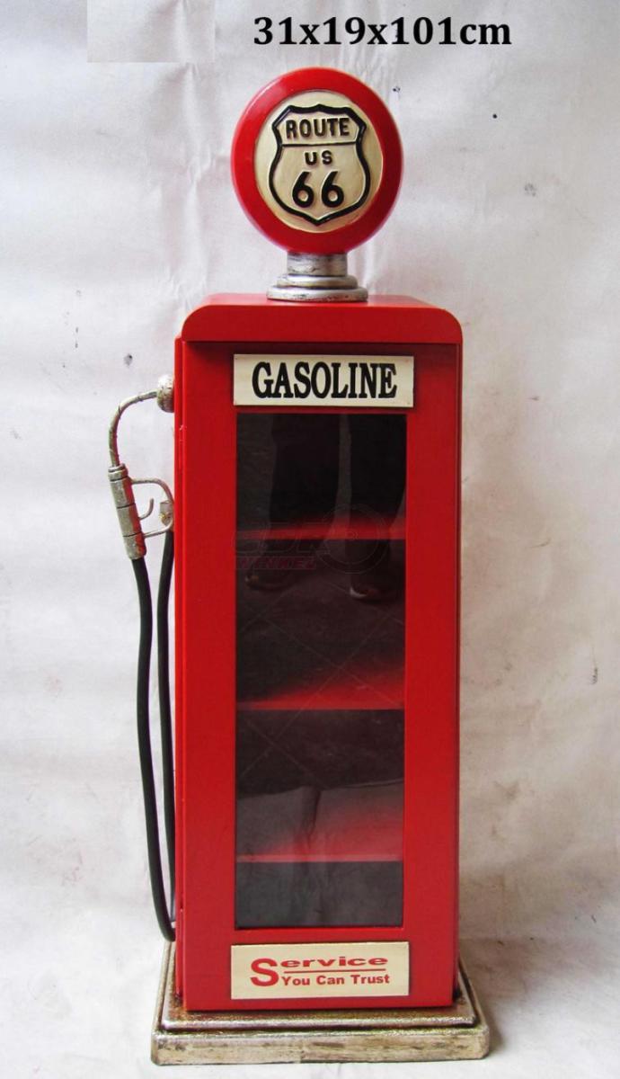 Retro Vintage Wall Cabinet Display Cabinet Route 66 Gas Pump Red