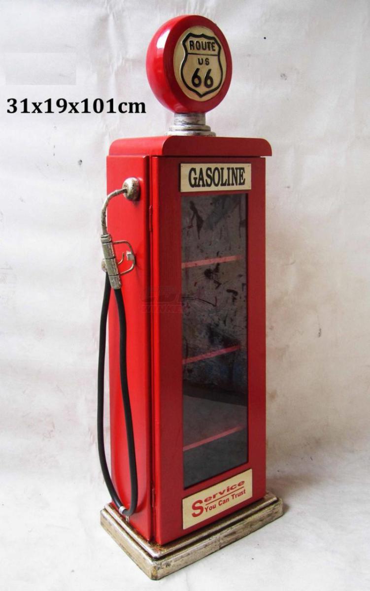 Retro Vintage Wall Cabinet Display Cabinet Route 66 Gas Pump Red